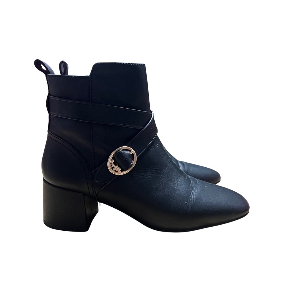 Coach Nadia Black Leather Buckle Ankle Boots G5304 Womens 7B Designer